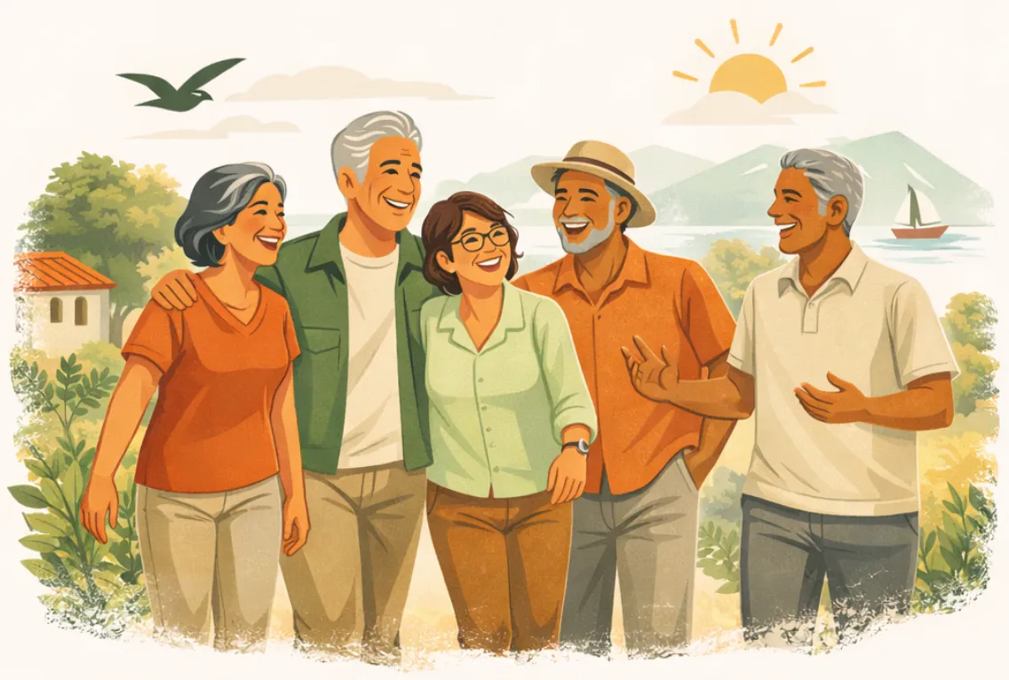 Adultos mayores compartiendo una experiencia positiva